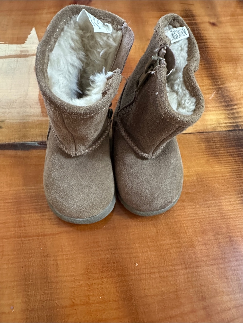 Circo Tan Suede Booties with Cream Faux Fur